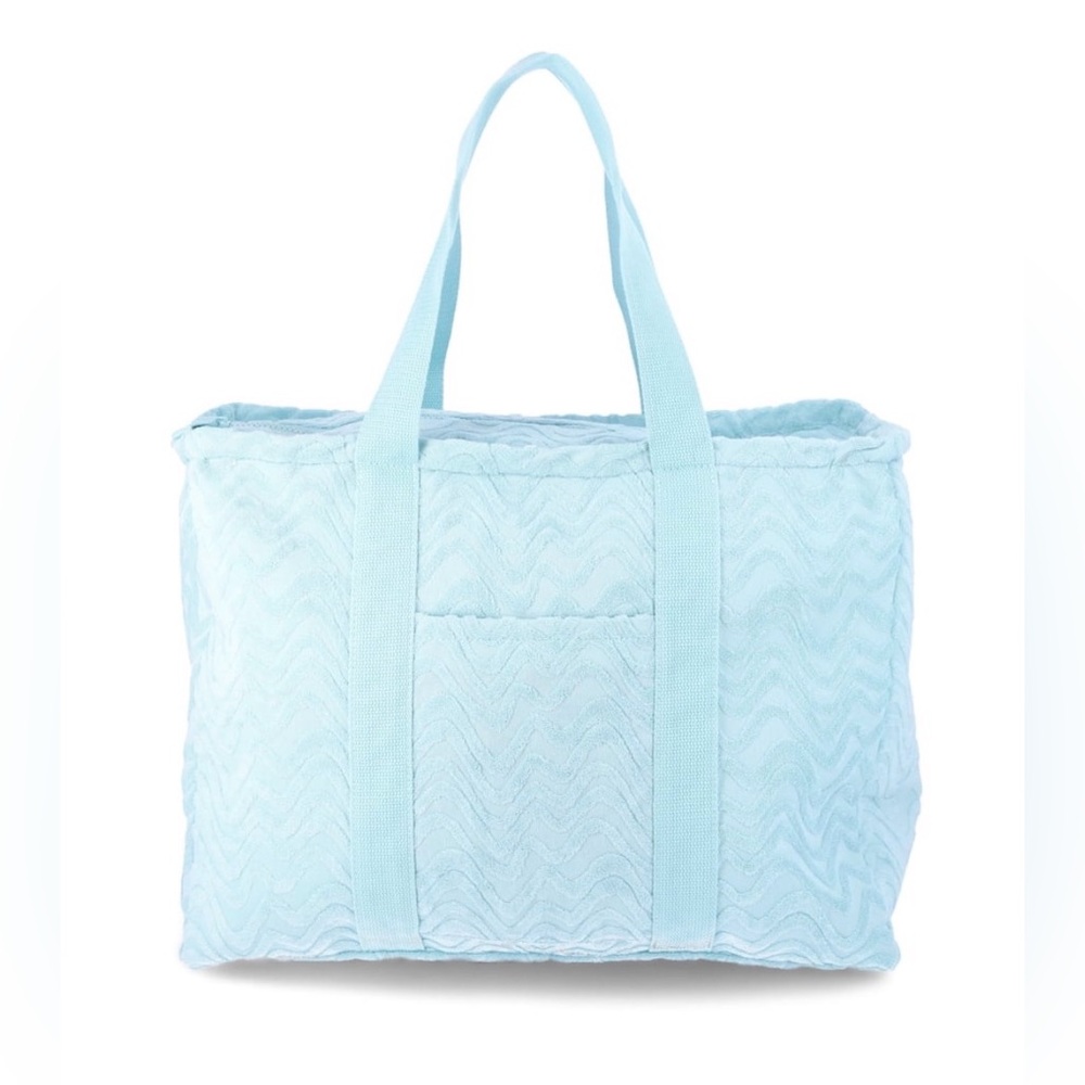 #AB026 NoBo Beach Terry Cloth Tote Bag Lt. Teal Chevron Wave Texture